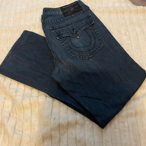 True Religion Mens Ricky Relaxed Straight Leg Jeans Dark Wash Flap Denim - 36